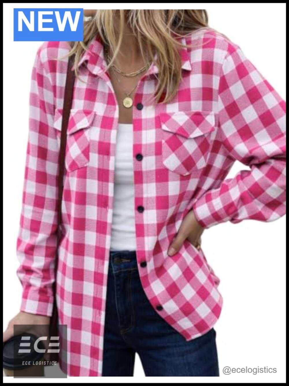 Plaid Flannel Shirt Womens Cotton Blend Button Down Long Sleeve Oversized Top